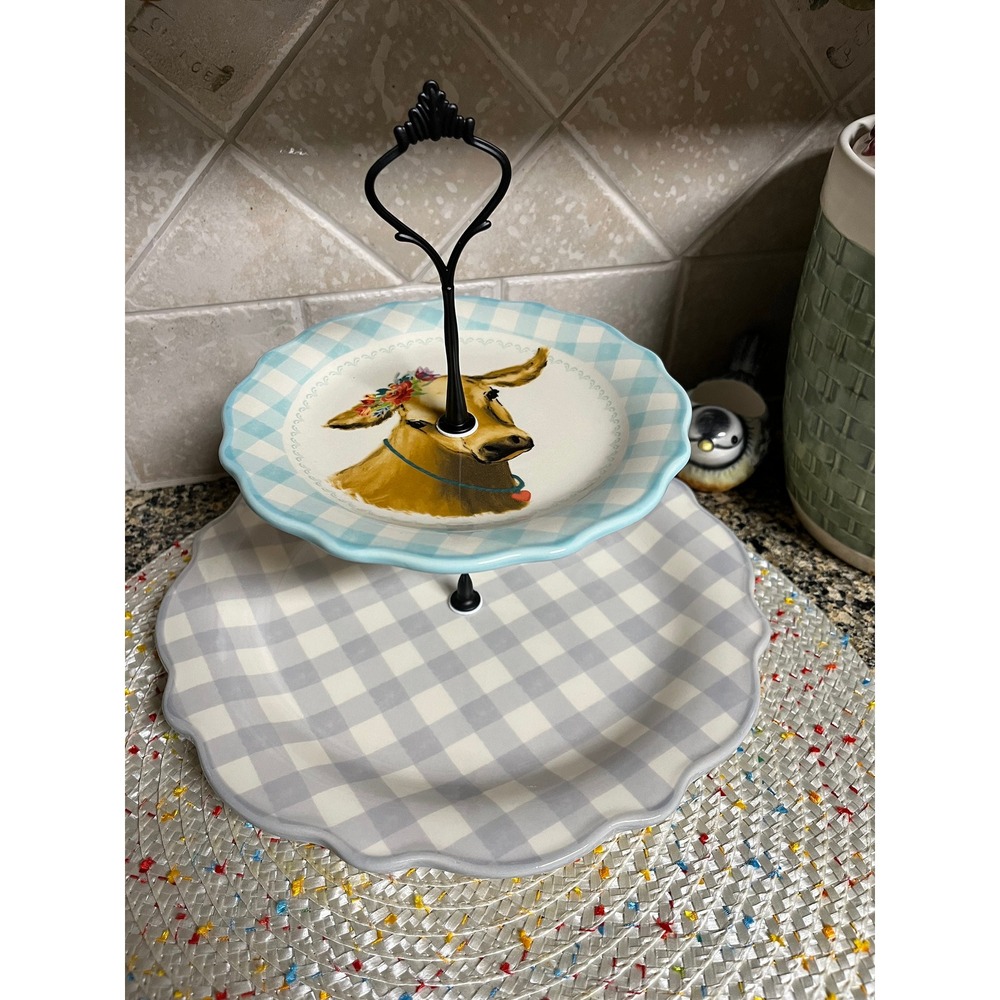 Vintage Pioneer Woman Cow Two-Tier Tray: Farmhouse Party Decor